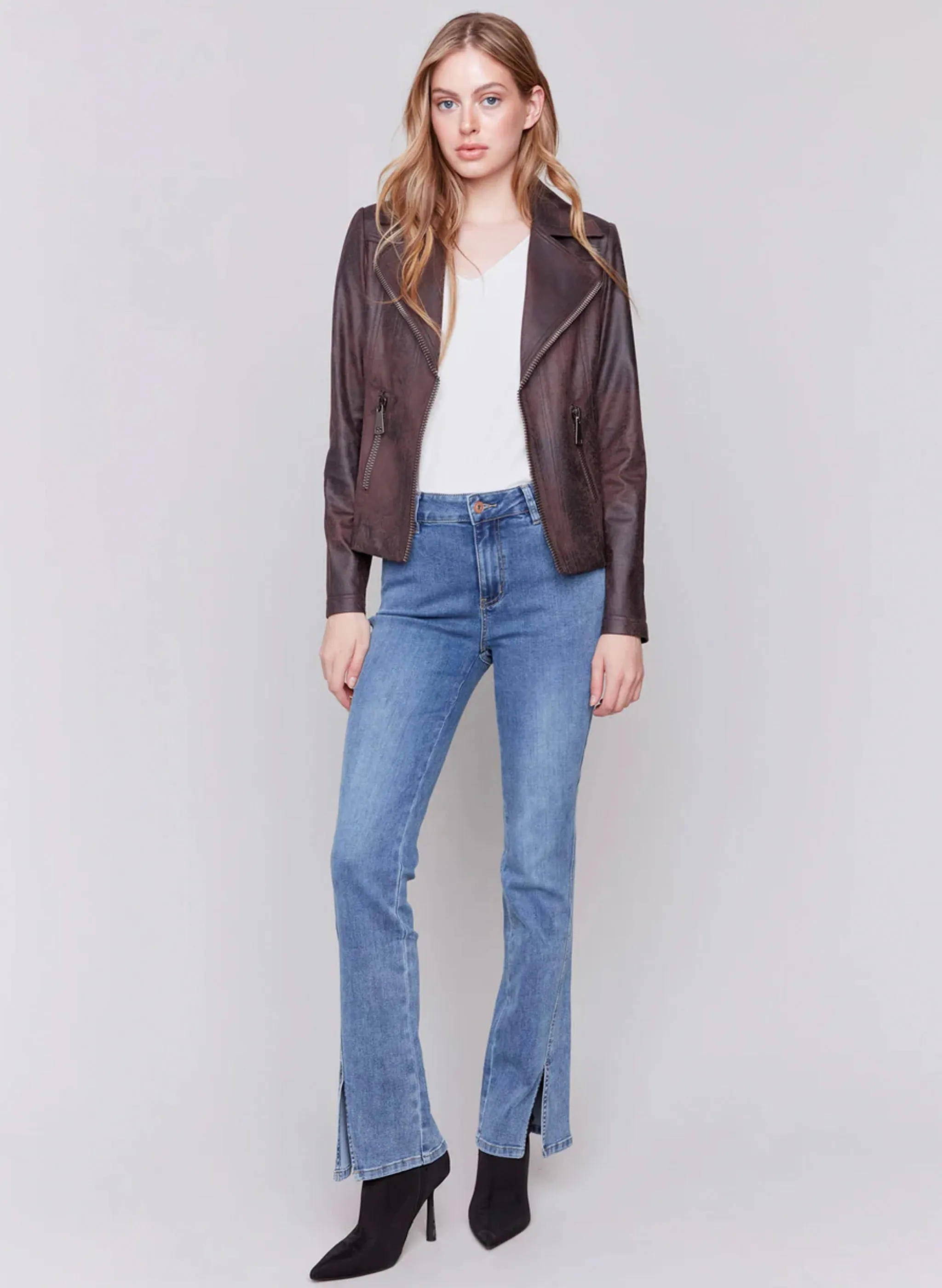 Charlie B - Faux Leather Moto Jacket - Mocha