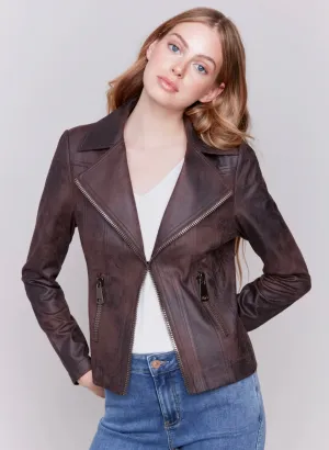 Charlie B - Faux Leather Moto Jacket - Mocha