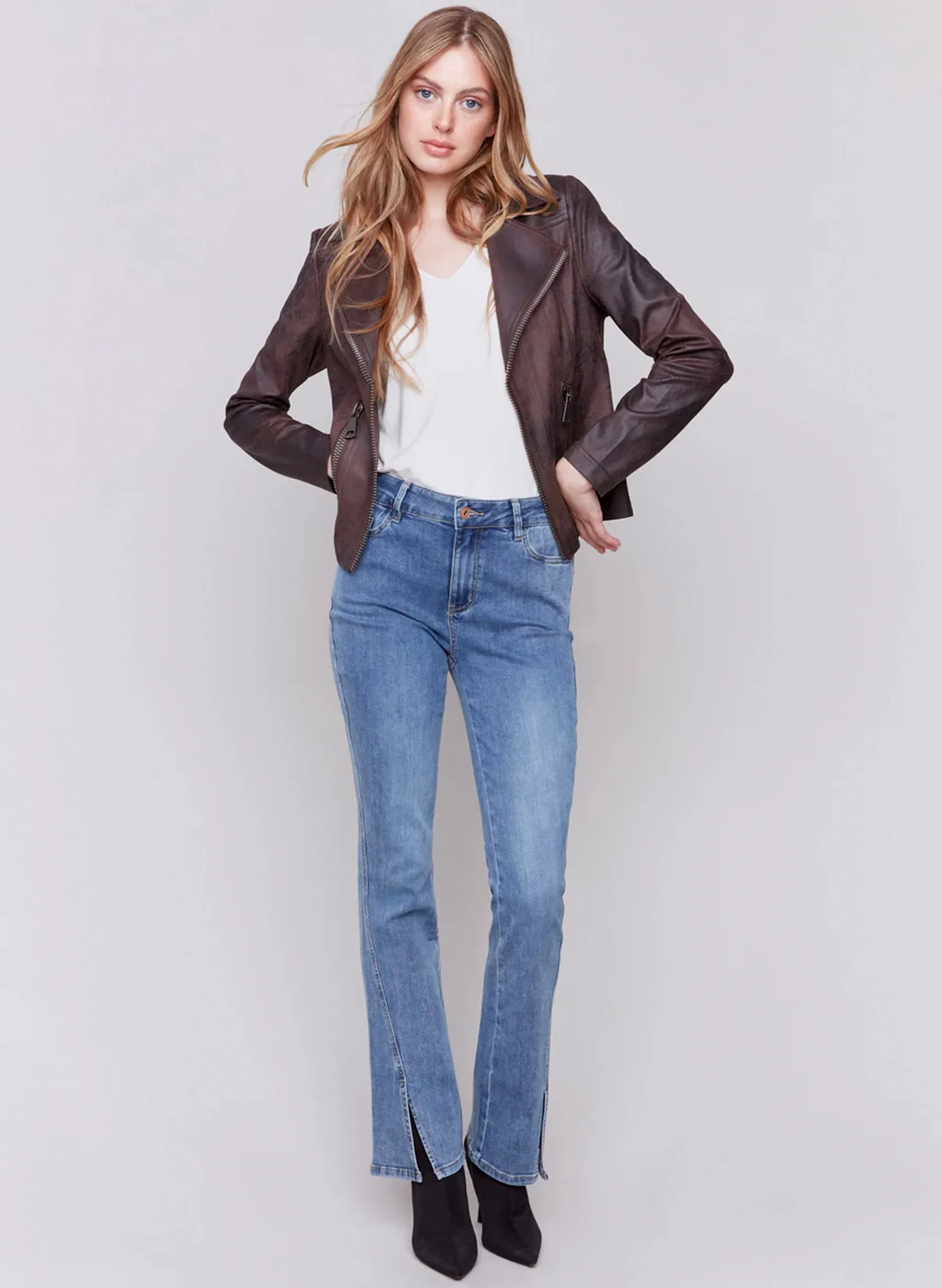 Charlie B - Faux Leather Moto Jacket - Mocha