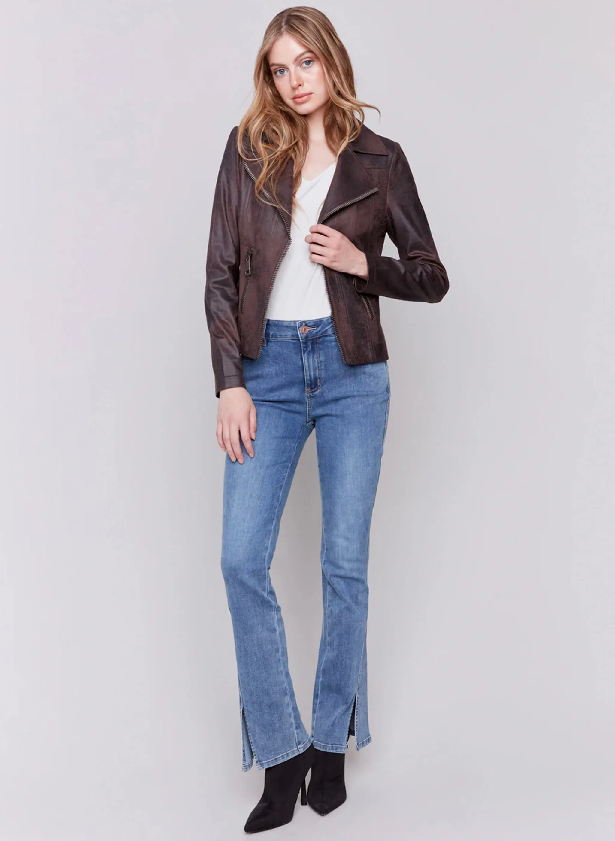 Charlie B - Faux Leather Moto Jacket - Mocha