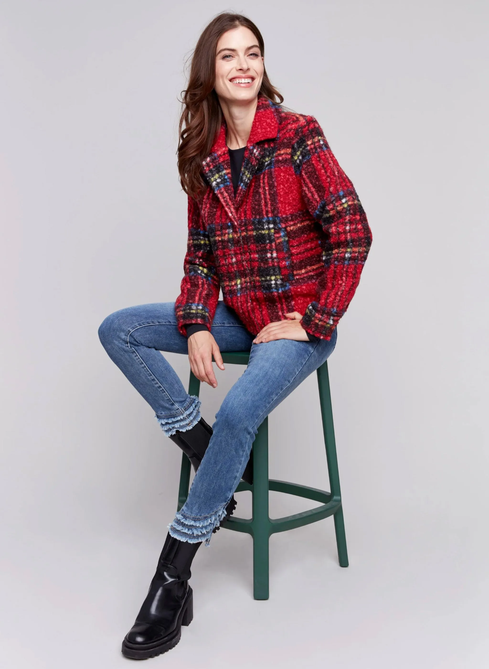 Charlie B - Short Boucle Moto Jacket - Cranberry