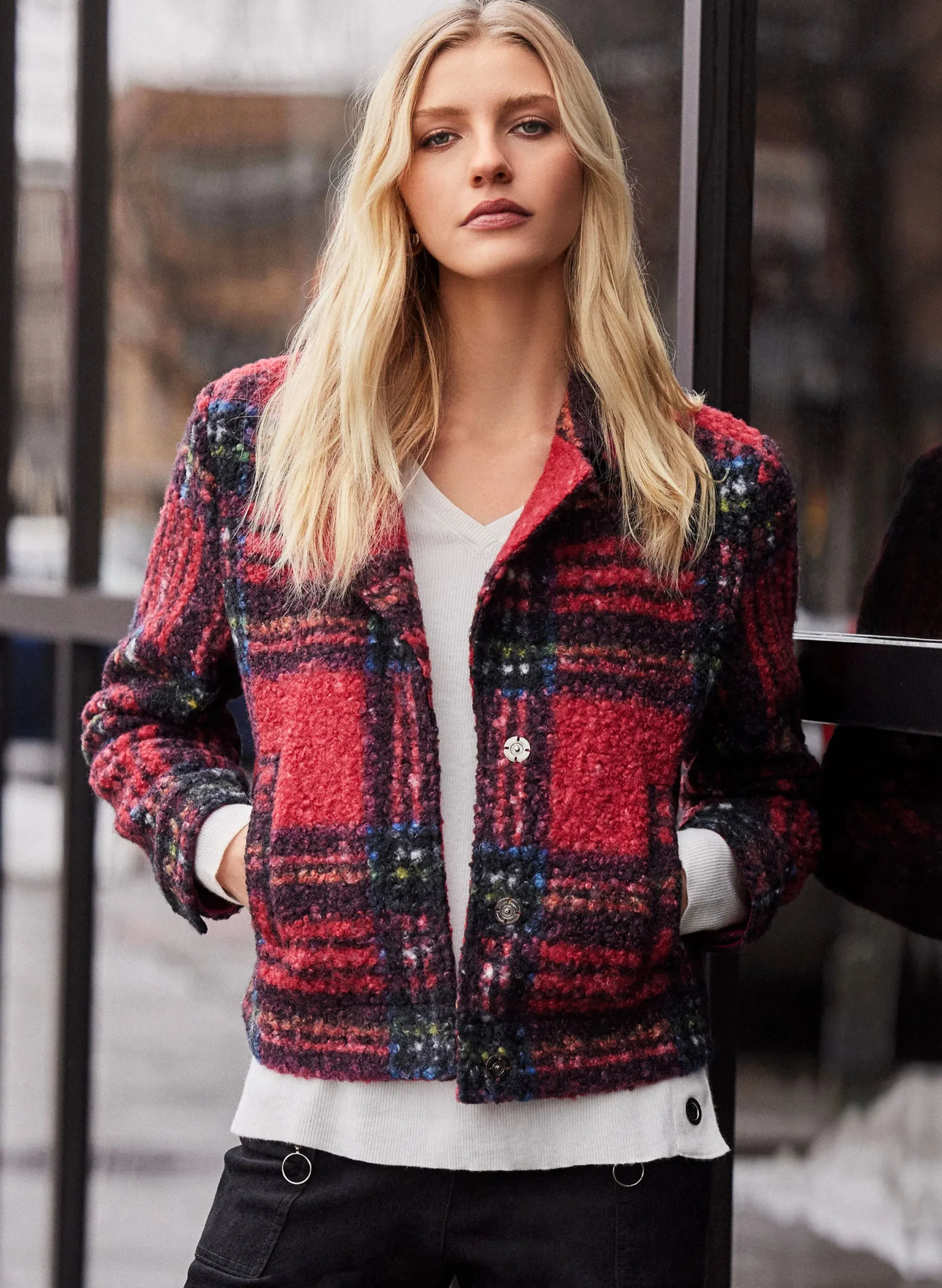 Charlie B - Short Boucle Moto Jacket - Cranberry