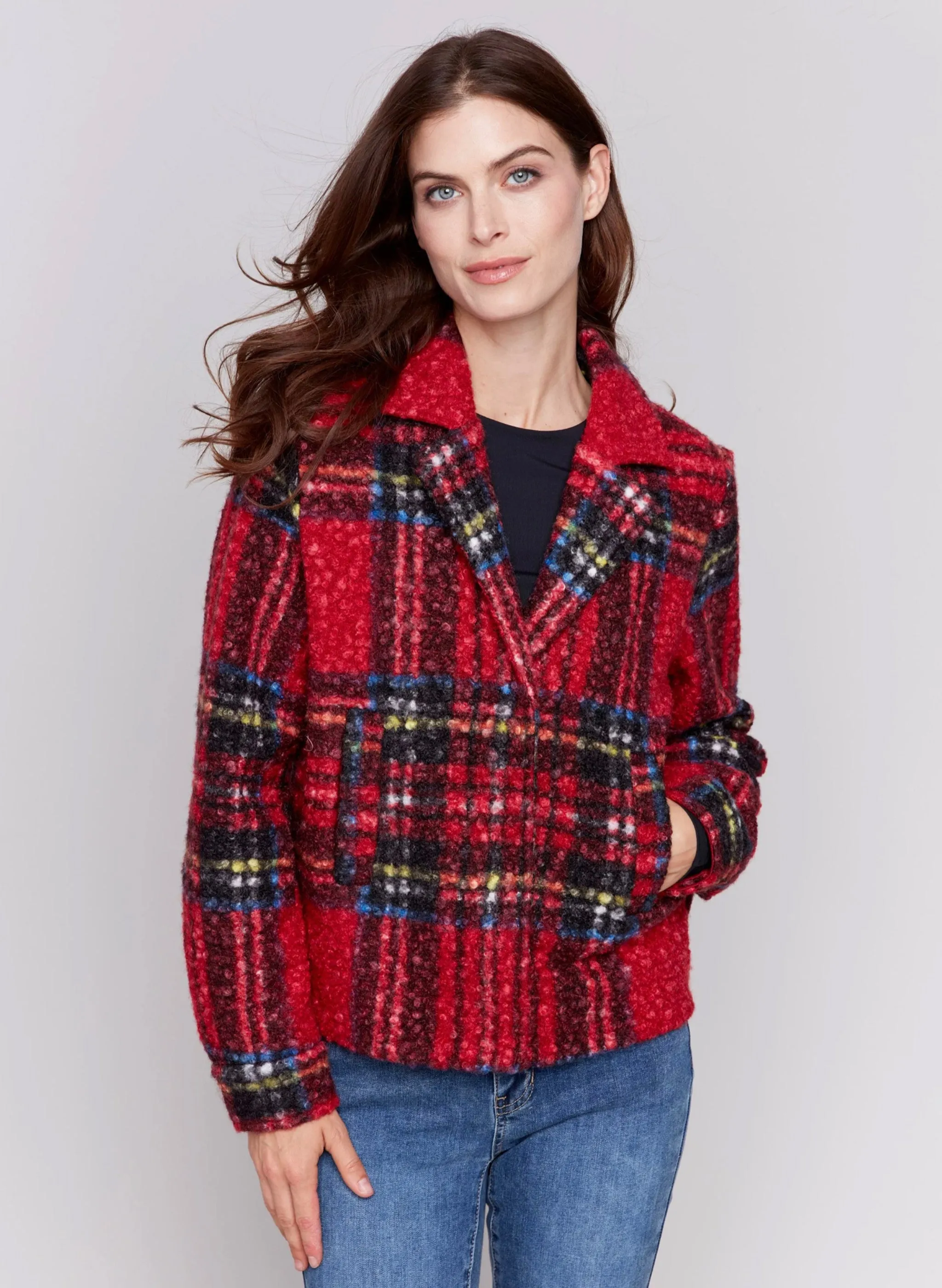 Charlie B - Short Boucle Moto Jacket - Cranberry