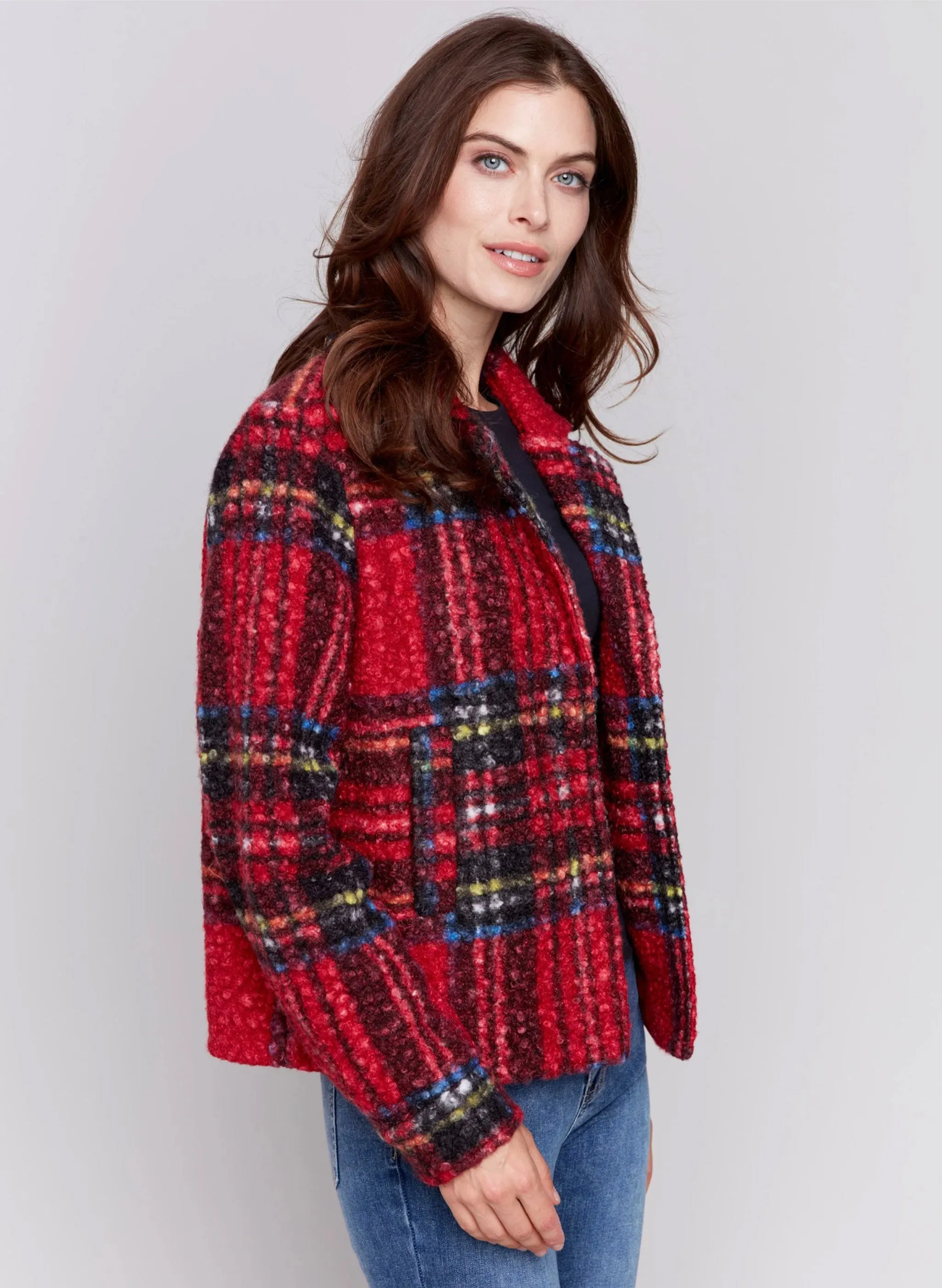 Charlie B - Short Boucle Moto Jacket - Cranberry