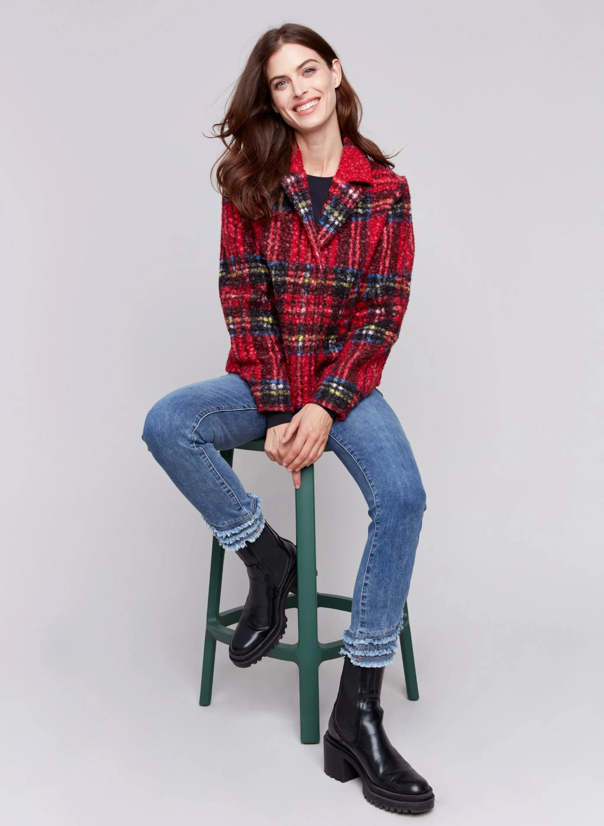 Charlie B - Short Boucle Moto Jacket - Cranberry