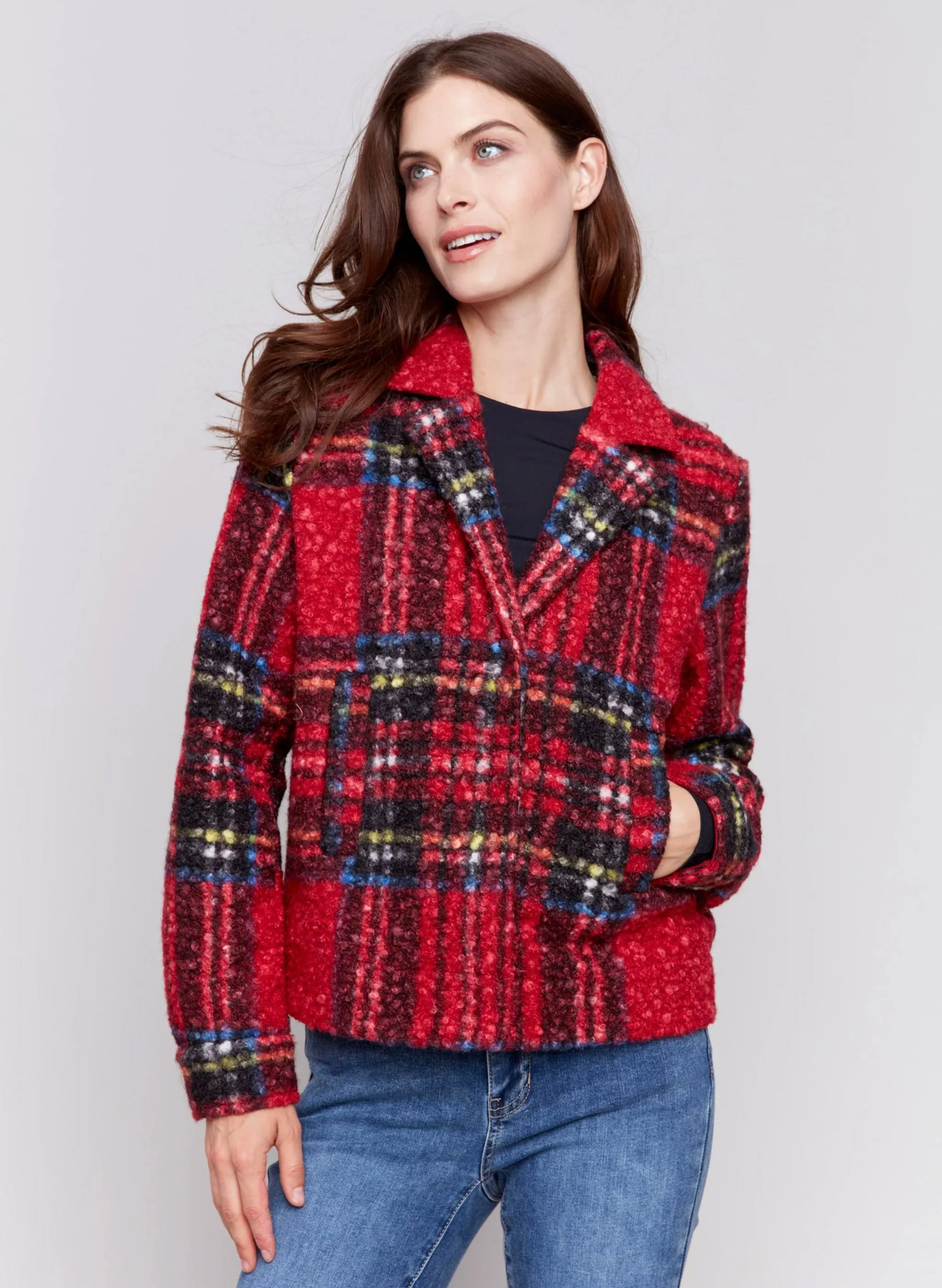 Charlie B - Short Boucle Moto Jacket - Cranberry