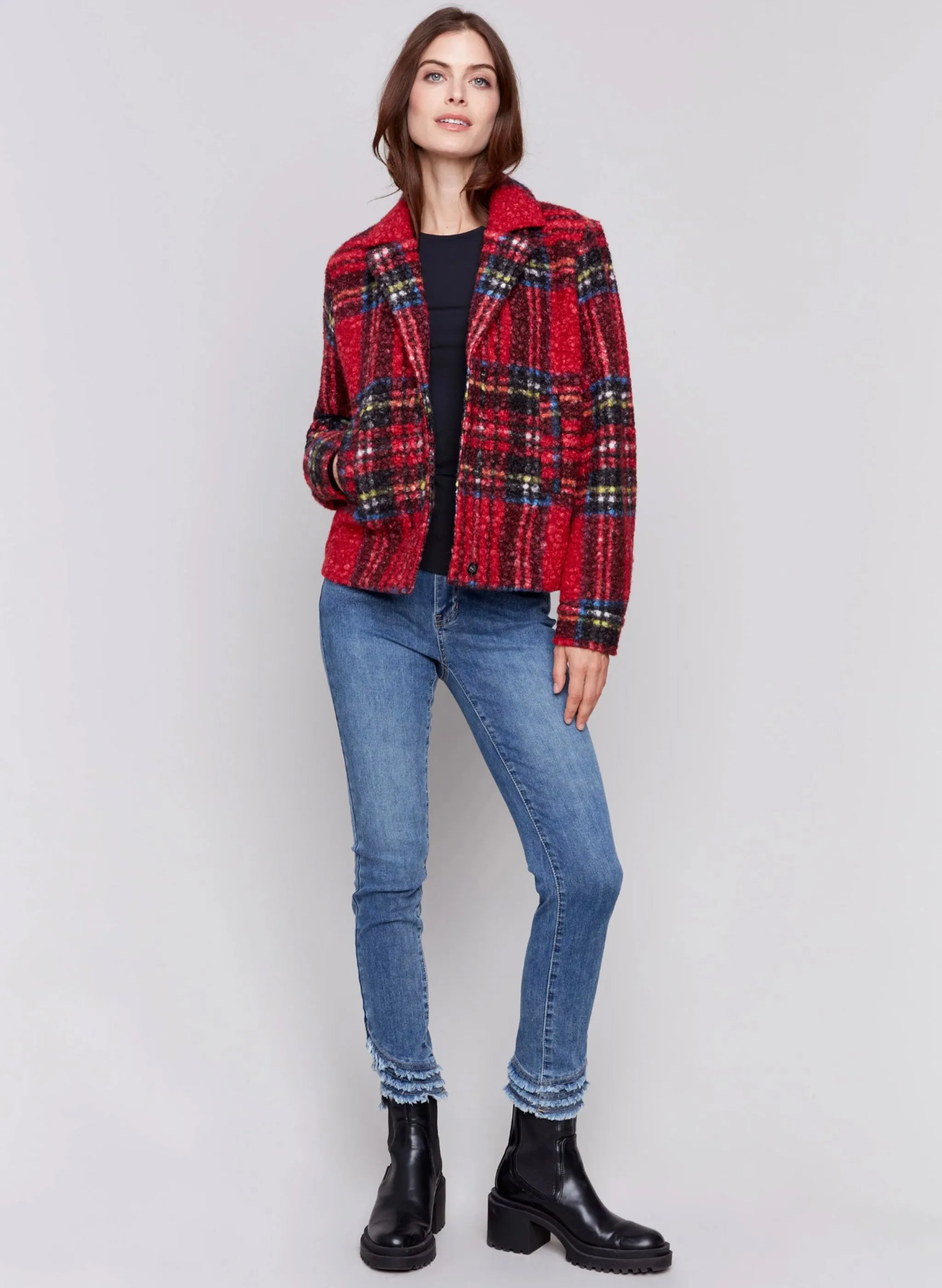 Charlie B - Short Boucle Moto Jacket - Cranberry