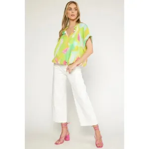 Chartreuse V-Neck Blouse