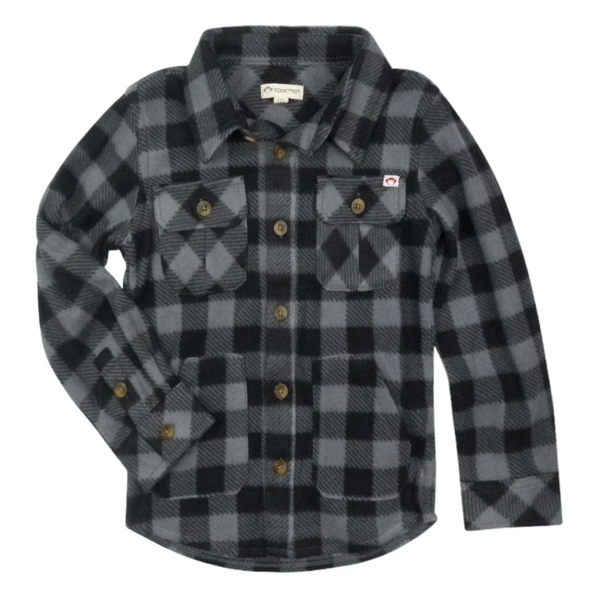 CHECKERED SNOW FLEECE BUTTON DOWN LONG SLEEVE TOP