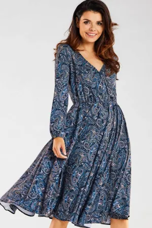 Chic Envelope Neck Midi Dress with Stylish Flared Hem