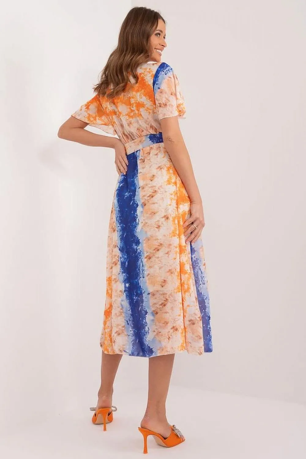 Chic Midi Dress with Colorful Prints and Coordinating Belt