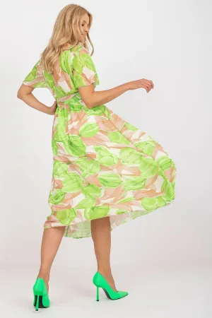 Chic Midi Dress with Colorful Prints and Coordinating Belt