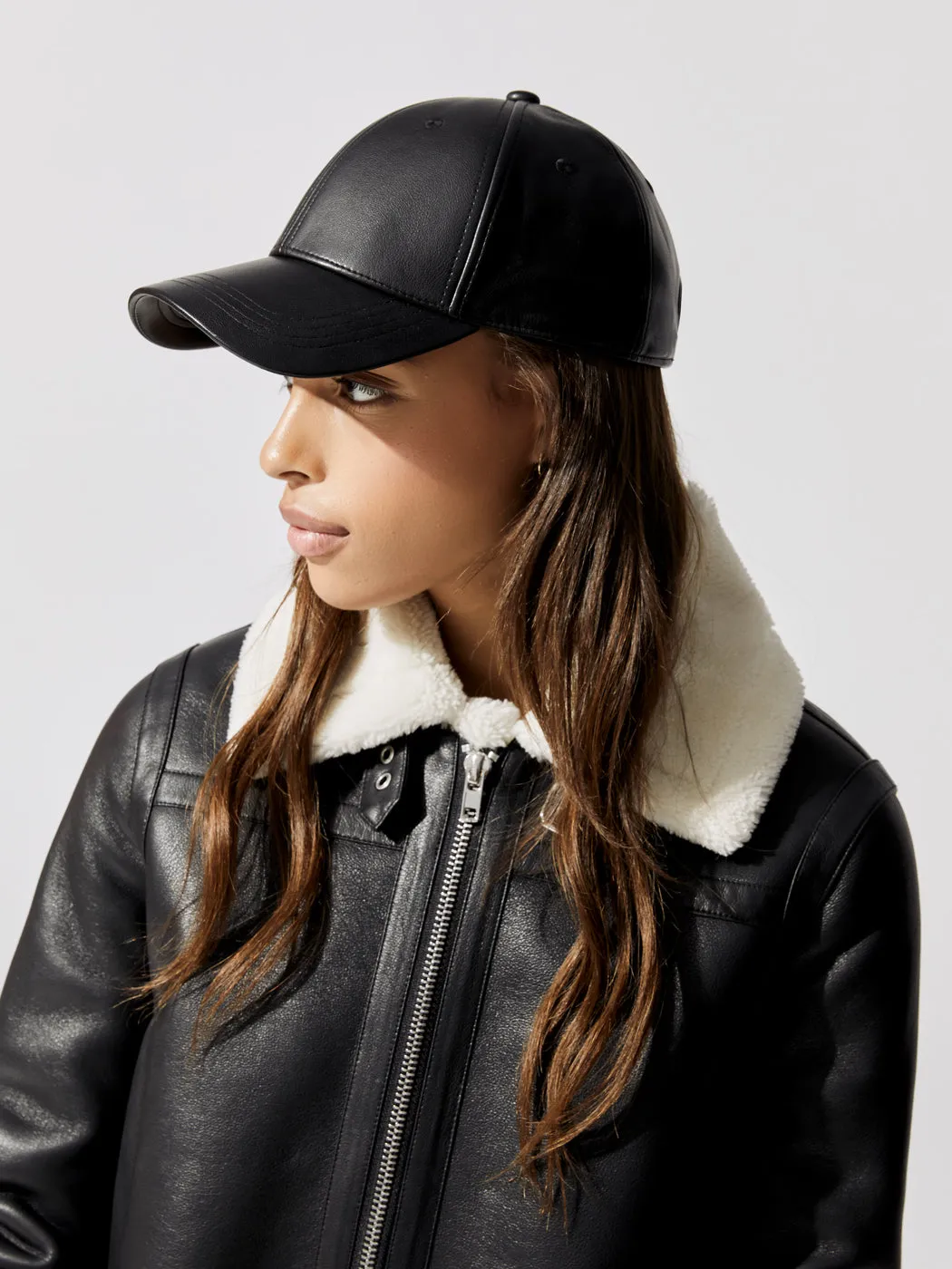 Cia Faux Leather Cap - Black