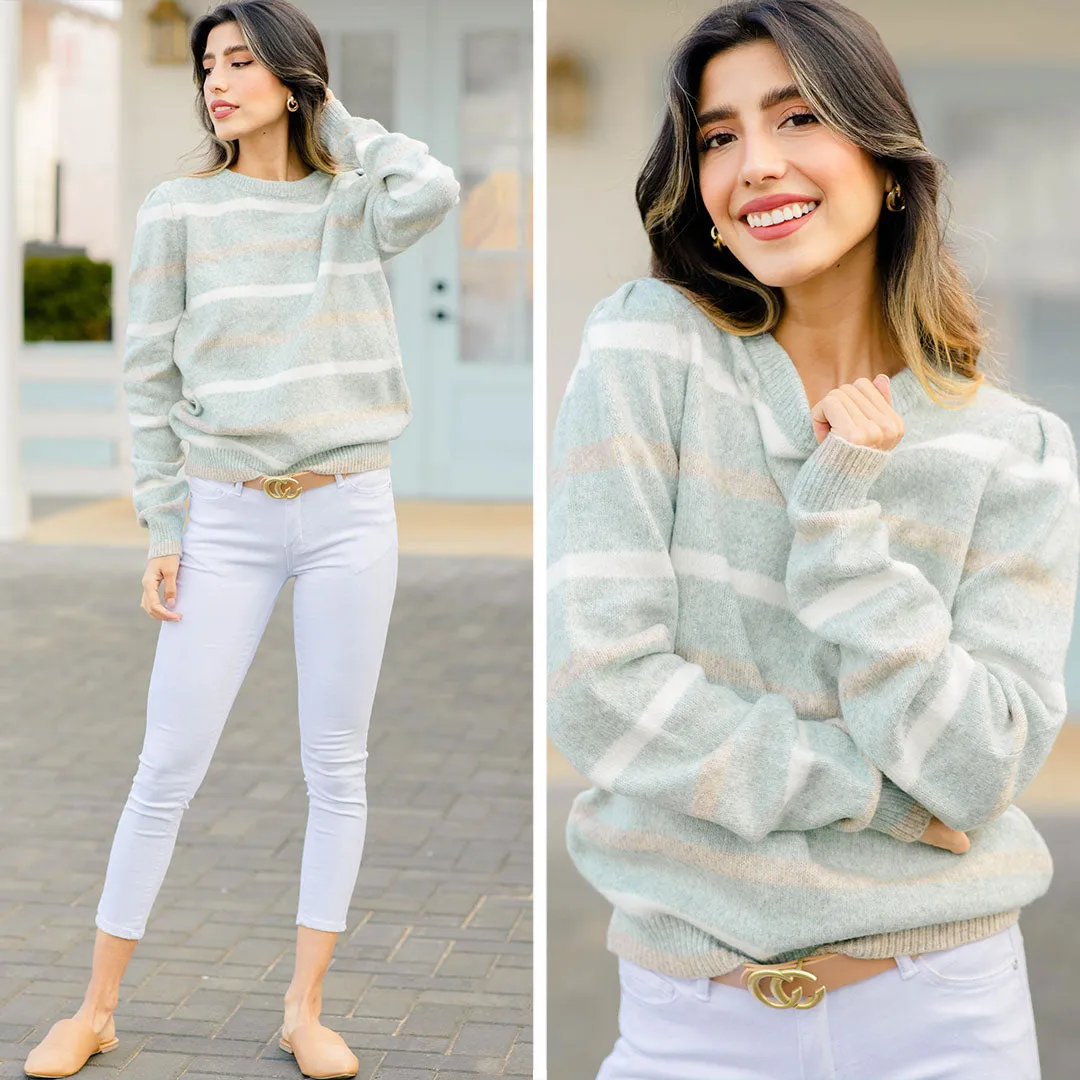 Classic Pop Mint Green Striped Sweater