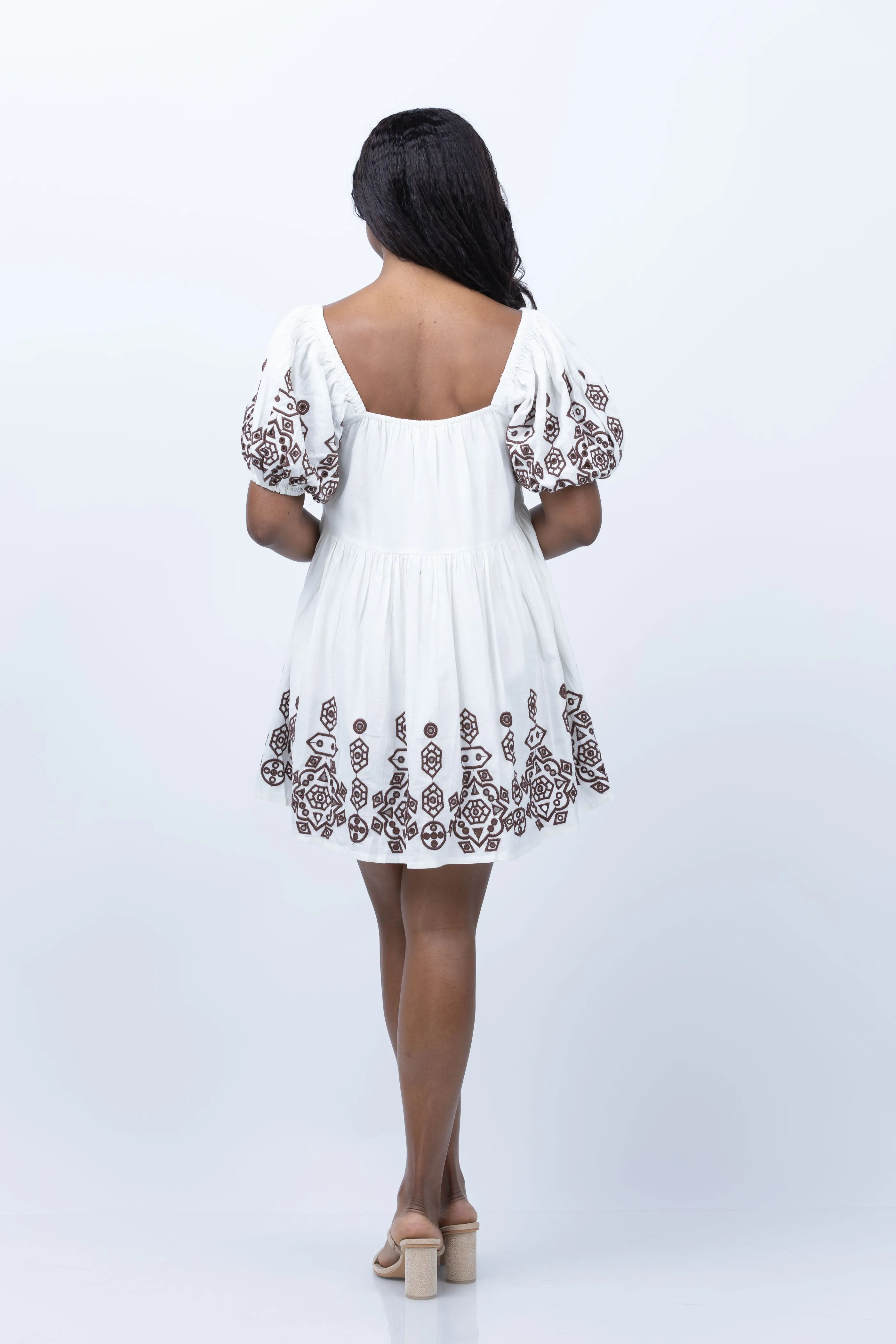 Cleobella Frances Mini Dress in Ivory/Brown