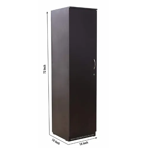 Coffee Brown Engineered Wood Single Door Wardrobe/Cupboard 4 Compartments, Drawer and Hanging Space for Clothes
