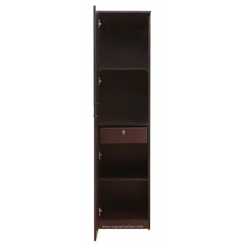 Coffee Brown Engineered Wood Single Door Wardrobe/Cupboard 4 Compartments, Drawer and Hanging Space for Clothes