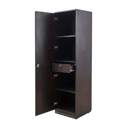 Coffee Brown Engineered Wood Single Door Wardrobe/Cupboard 4 Compartments, Drawer and Hanging Space for Clothes