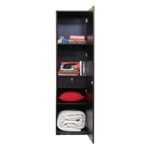 Coffee Brown Engineered Wood Single Door Wardrobe/Cupboard, 4 Compartments