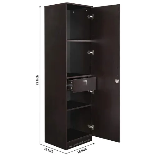 Coffee Brown Engineered Wood Single Door Wardrobe/Cupboard, 4 Compartments