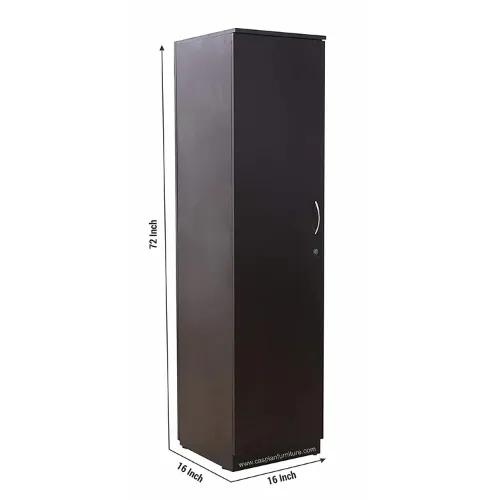 Coffee Brown Wood Single Door Wardrobe/Cupboard with Mirror,4