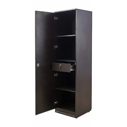 Coffee Brown Wood Single Door Wardrobe/Cupboard with Mirror,4
