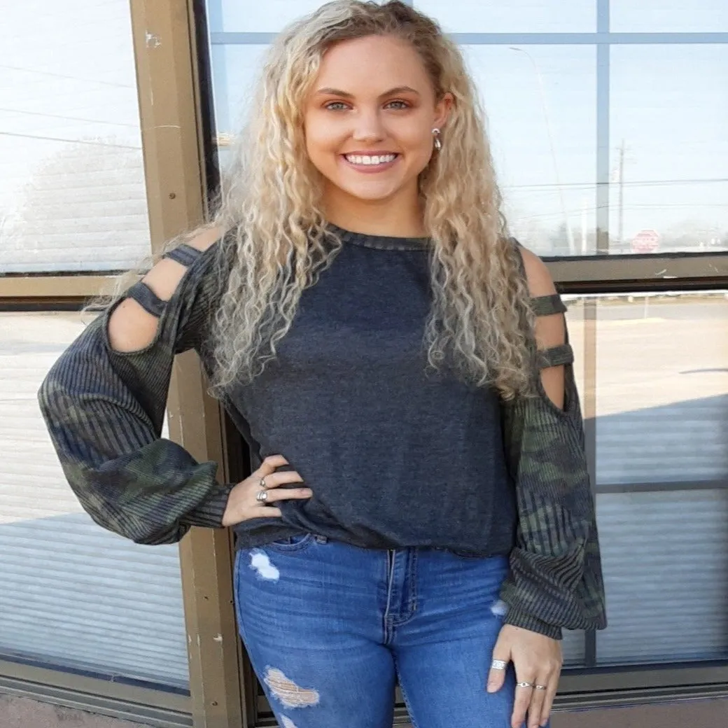 Cold Shoulder Ladder Sleeve Shirt | First Love