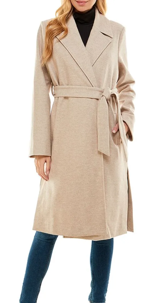 Collared Wool Tie Robe Coat