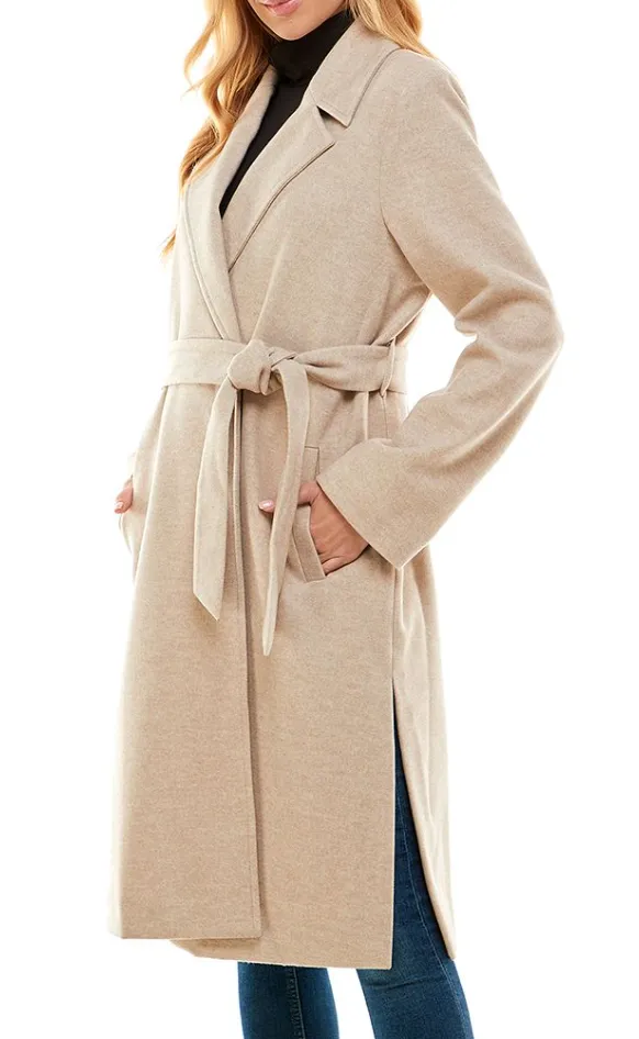 Collared Wool Tie Robe Coat