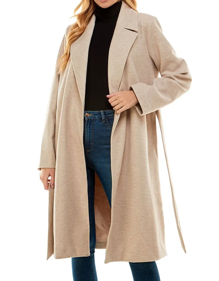 Collared Wool Tie Robe Coat