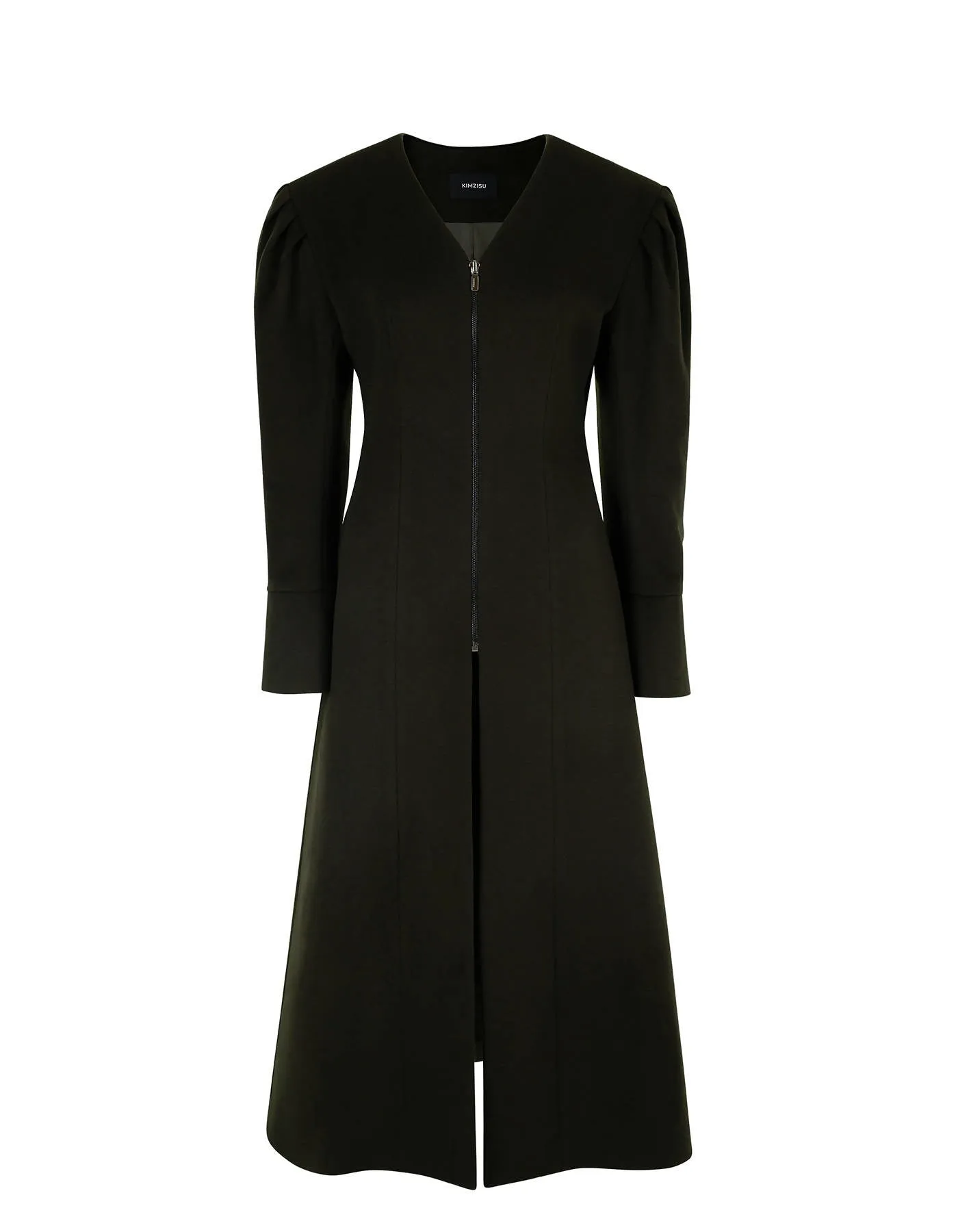 Collarless Long Wool Coat