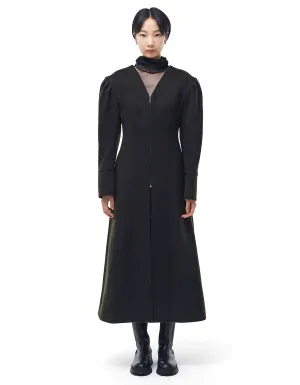 Collarless Long Wool Coat