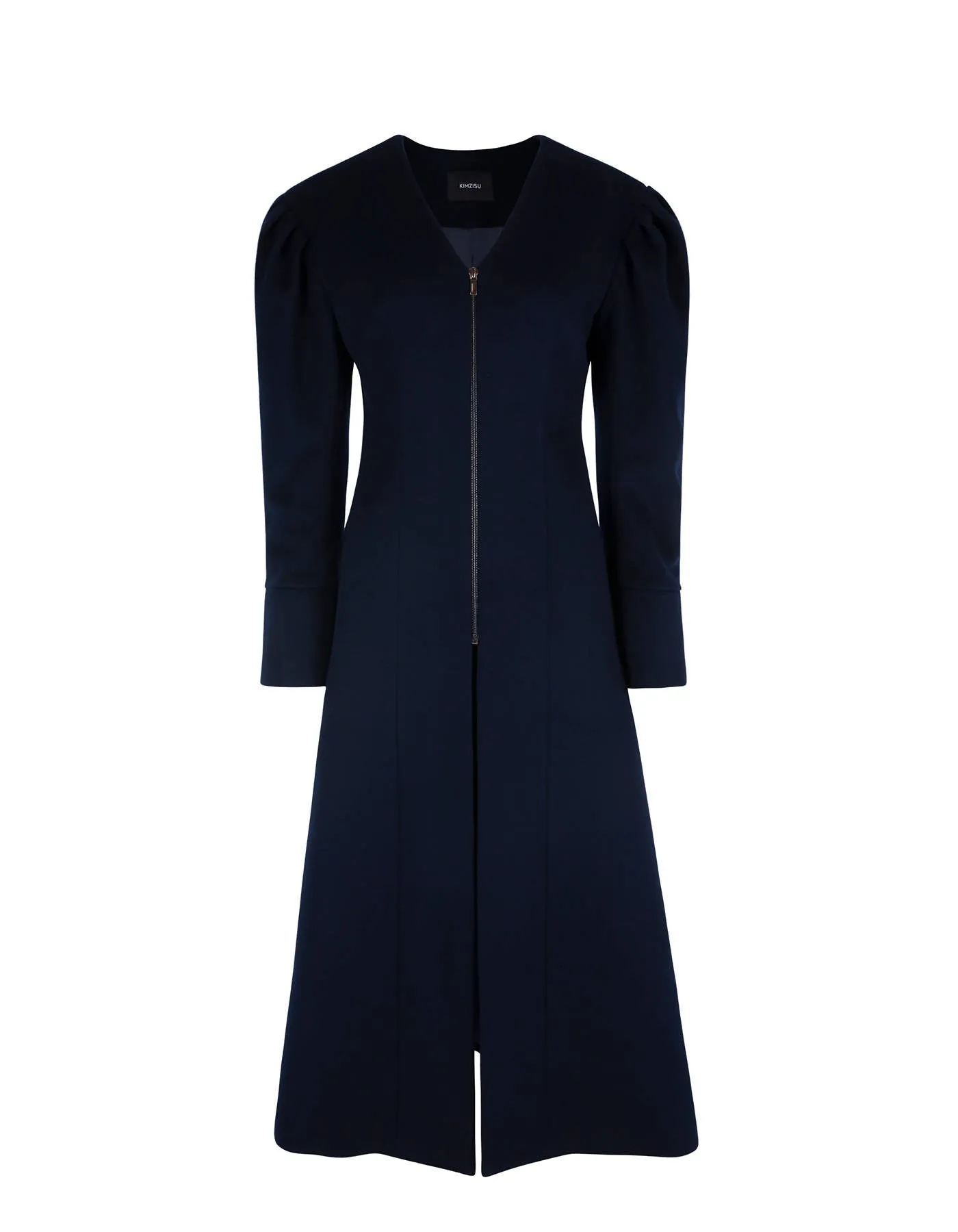 Collarless Long Wool Coat