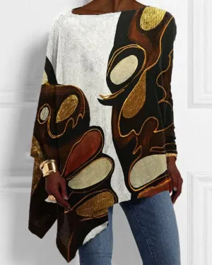 Colored Black Face Print Irregular Top