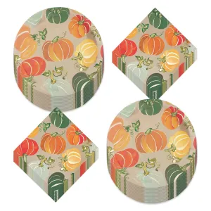 Colorful Fall Pumpkins Round Paper Dinner Plates and Lunch Napkins (Serves 16)