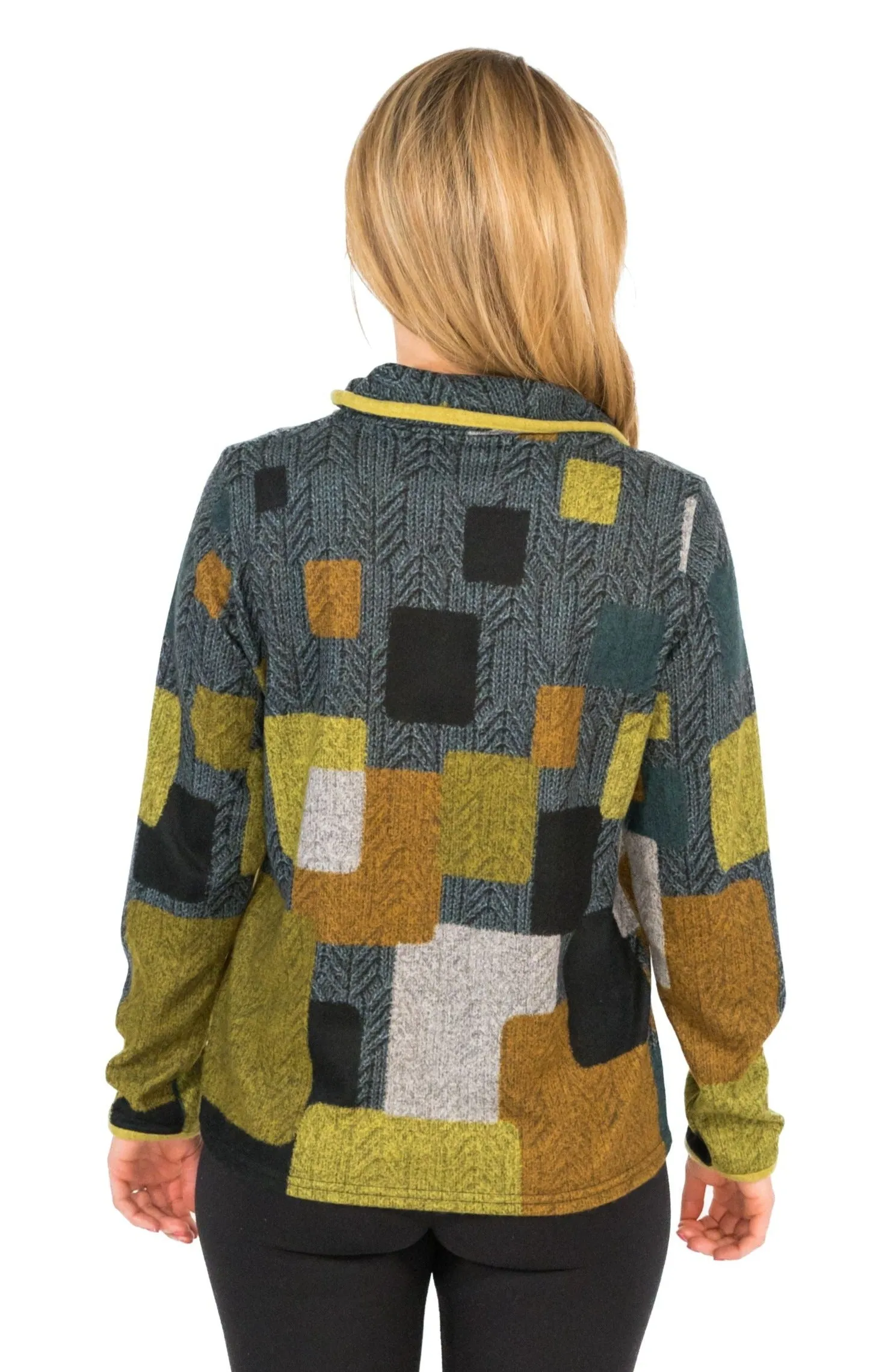 Contrast Trim Print Cowl Neck Pullover