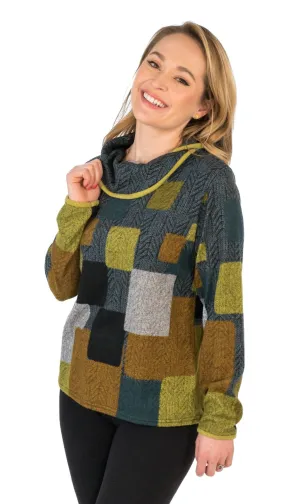 Contrast Trim Print Cowl Neck Pullover