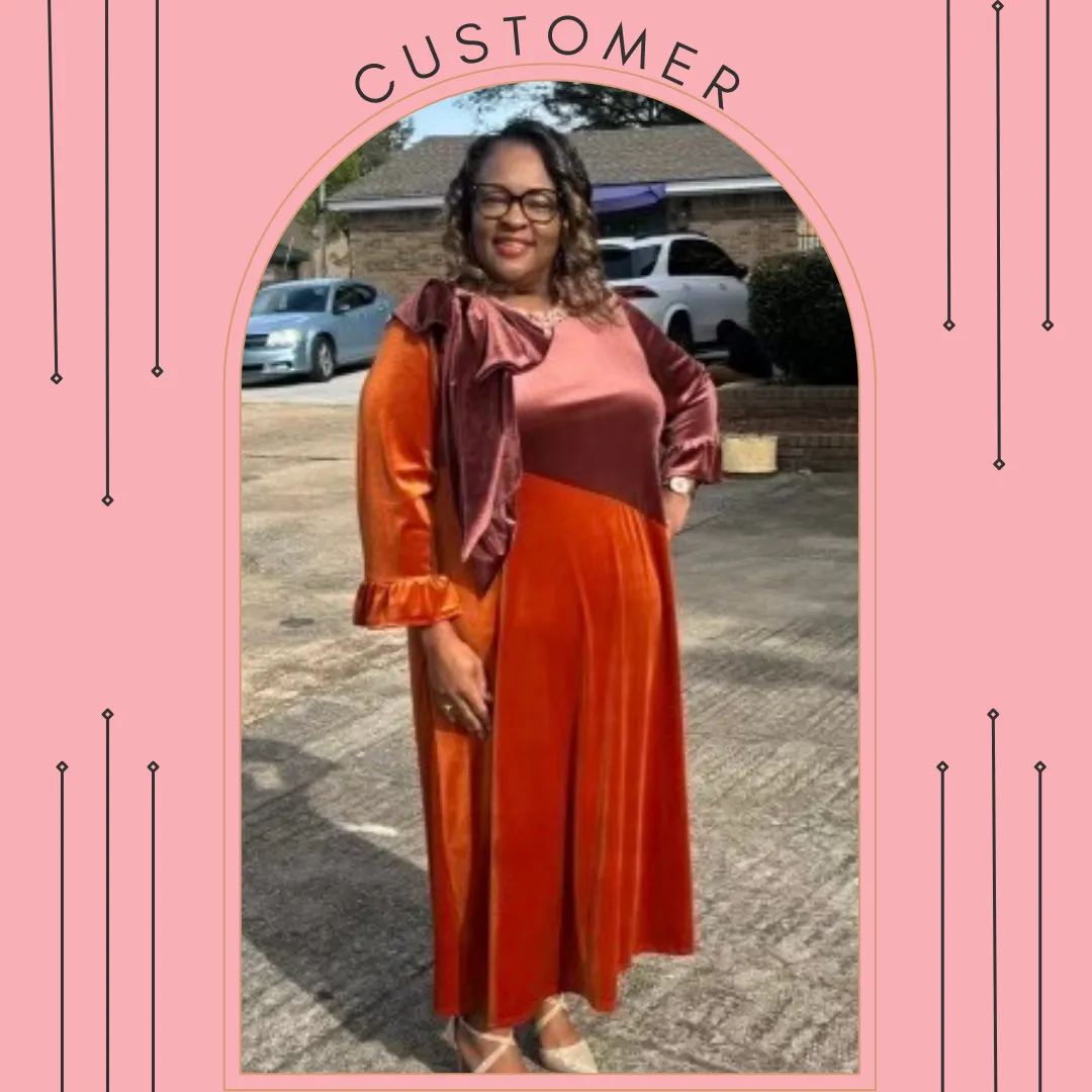Copper/Brown Velvet Dress. S-3X.  Can Be Returned For Exchange Only!