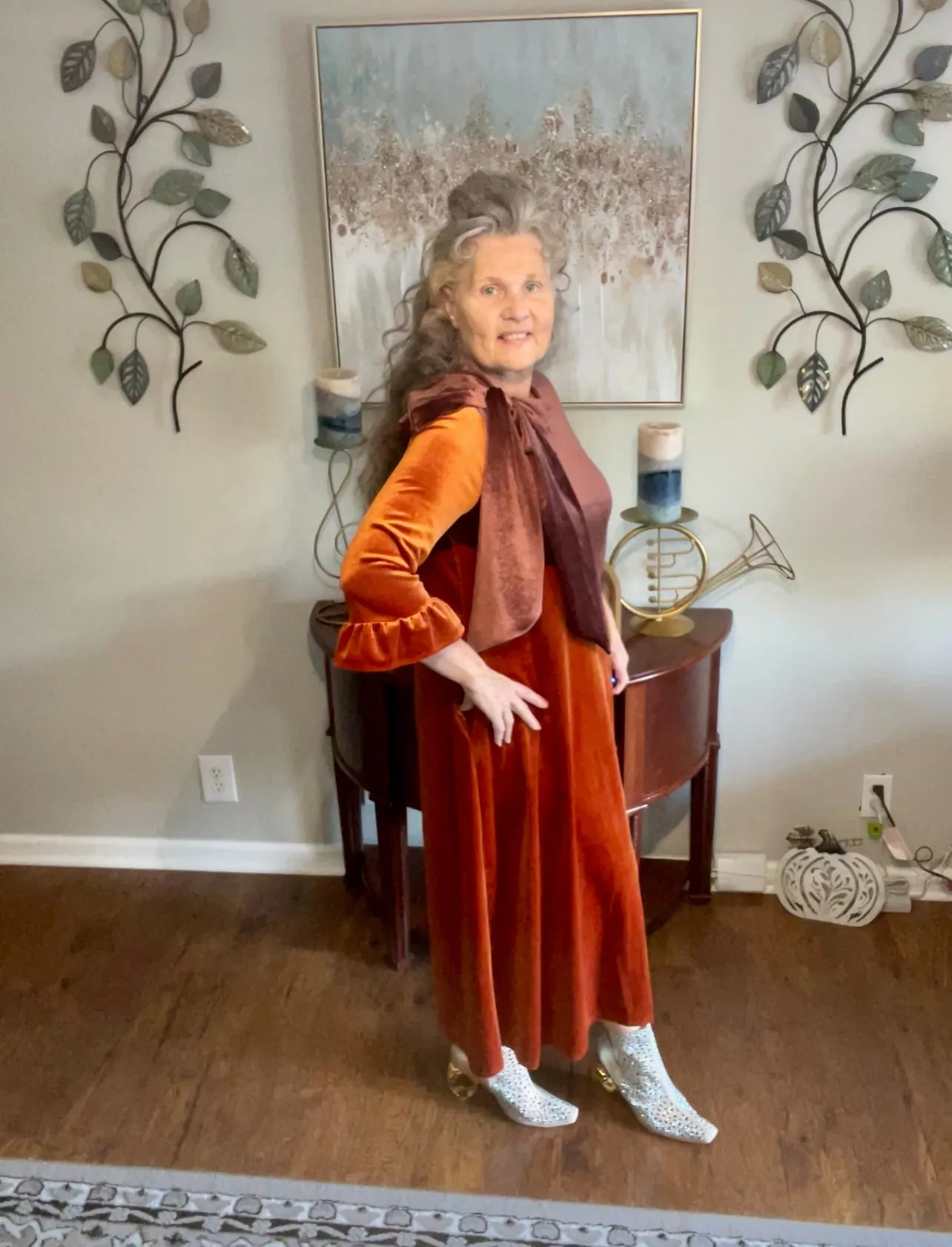 Copper/Brown Velvet Dress. S-3X.  Can Be Returned For Exchange Only!