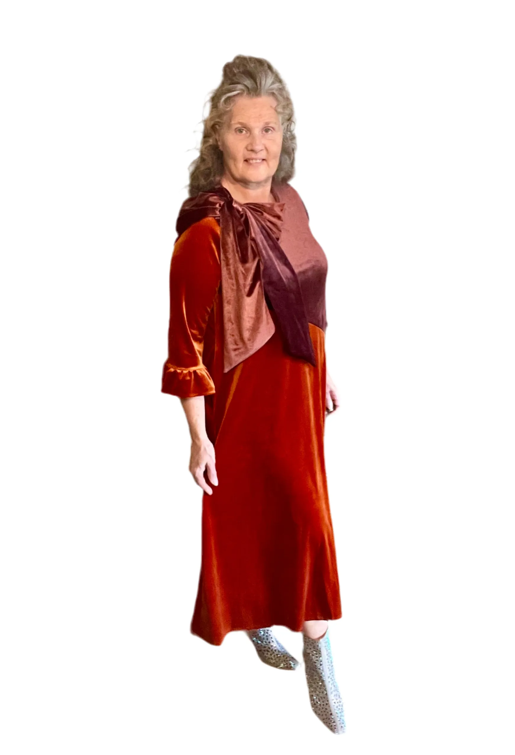 Copper/Brown Velvet Dress. S-3X.  Can Be Returned For Exchange Only!