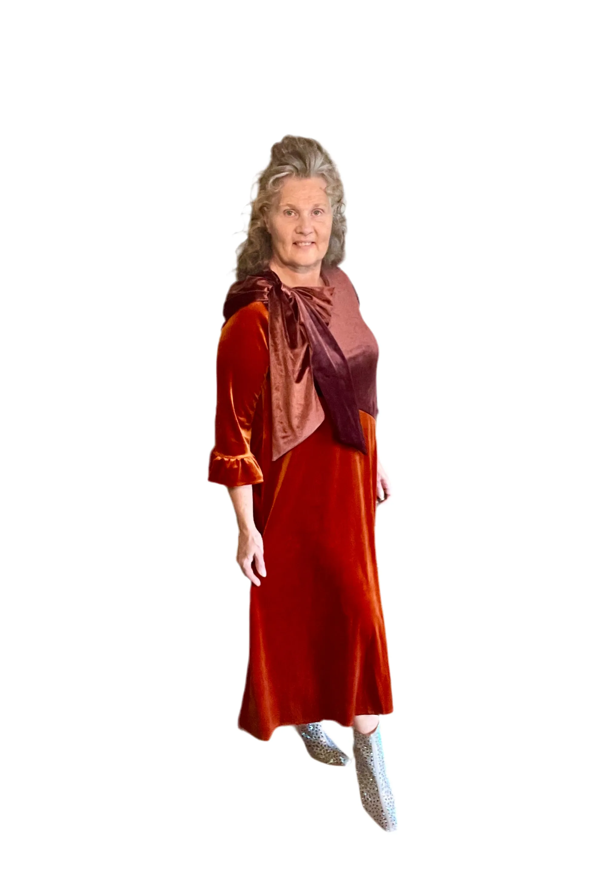 Copper/Brown Velvet Dress. S-3X.  Can Be Returned For Exchange Only!