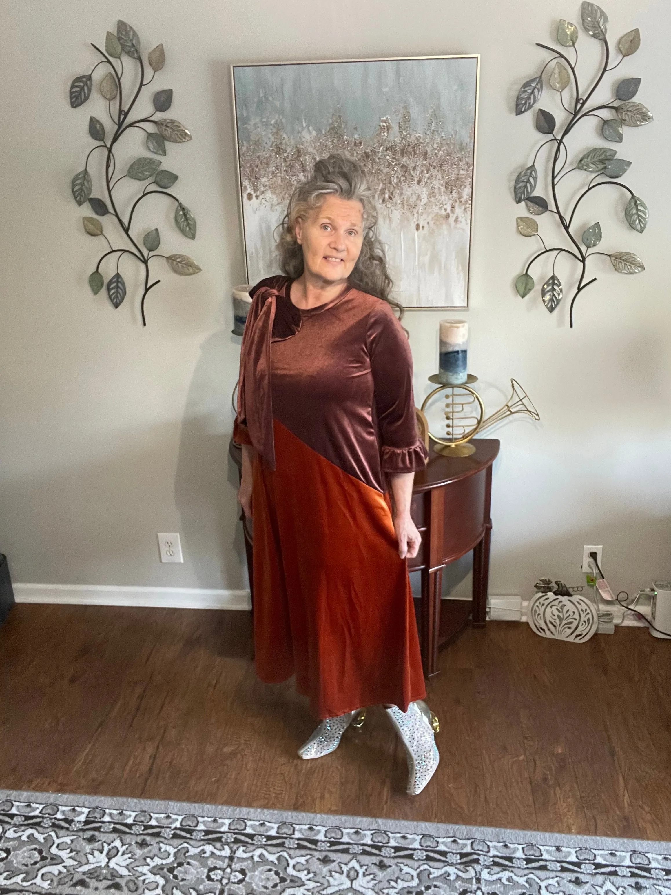 Copper/Brown Velvet Dress. S-3X.  Can Be Returned For Exchange Only!