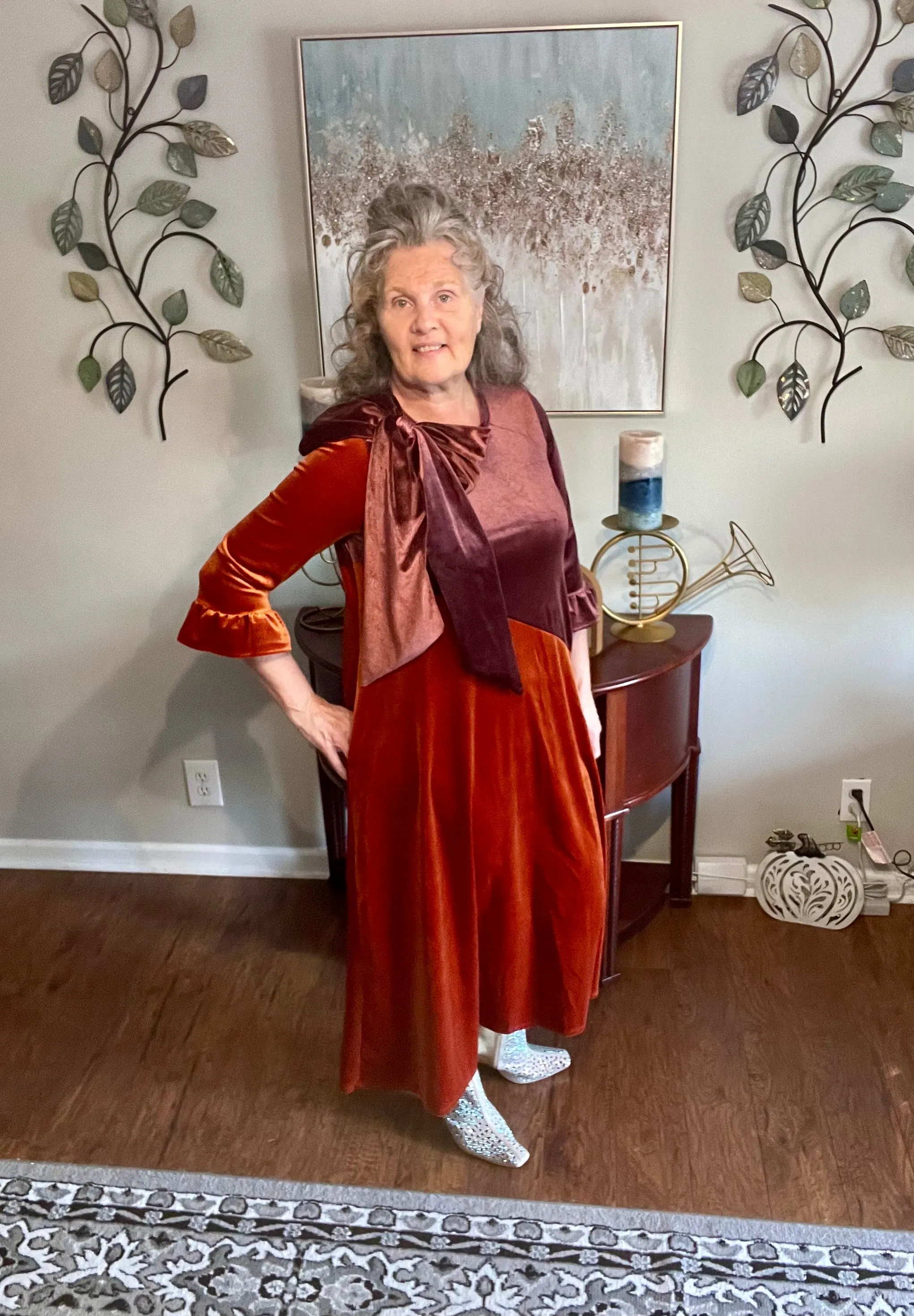 Copper/Brown Velvet Dress. S-3X.  Can Be Returned For Exchange Only!