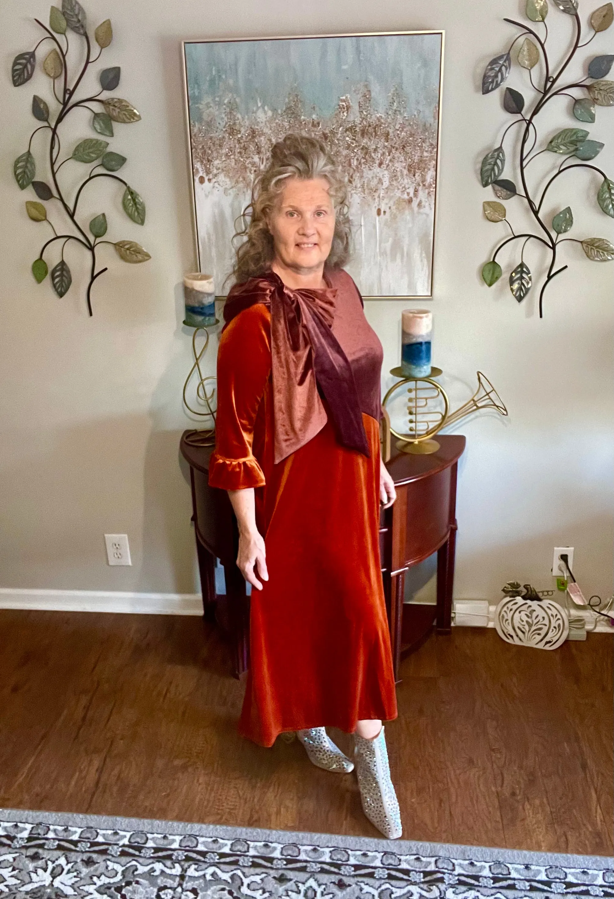 Copper/Brown Velvet Dress. S-3X.  Can Be Returned For Exchange Only!