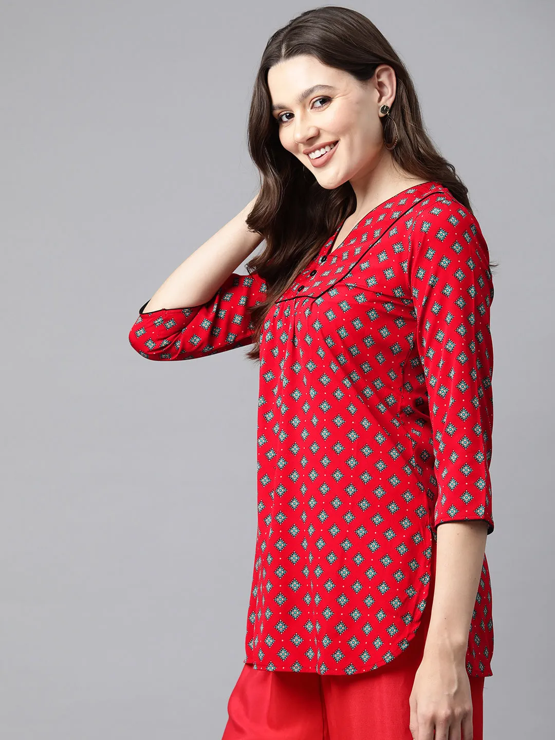 Cottinfab Printed Crepe Longline Top