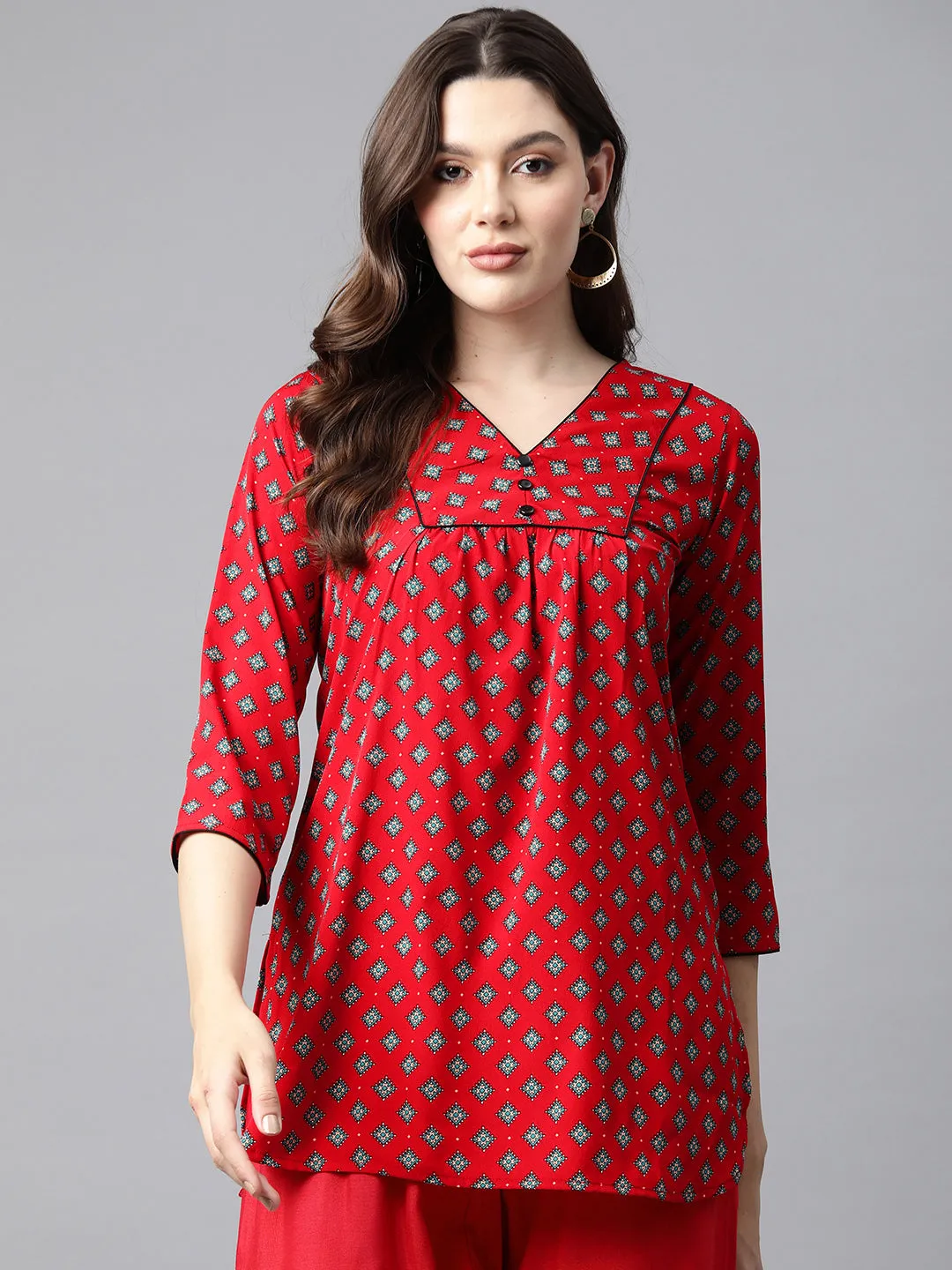 Cottinfab Printed Crepe Longline Top