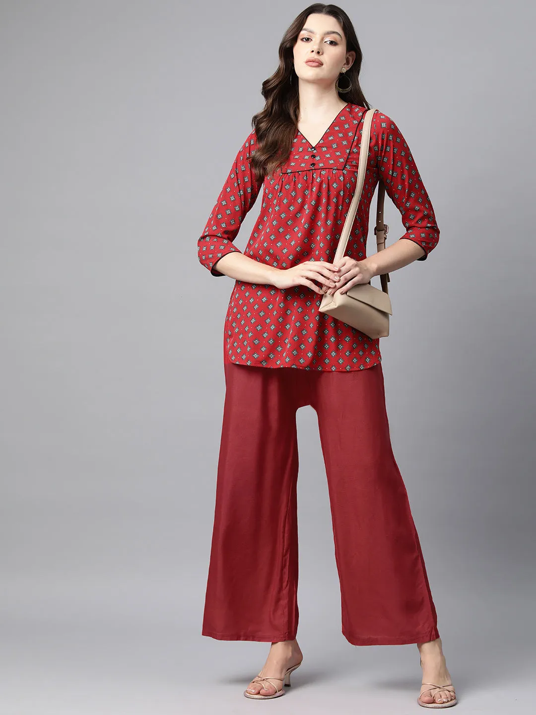 Cottinfab Printed Crepe Longline Top