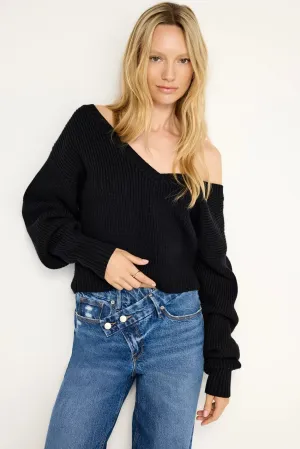 Cozy Deep V Neck Sweater | Black