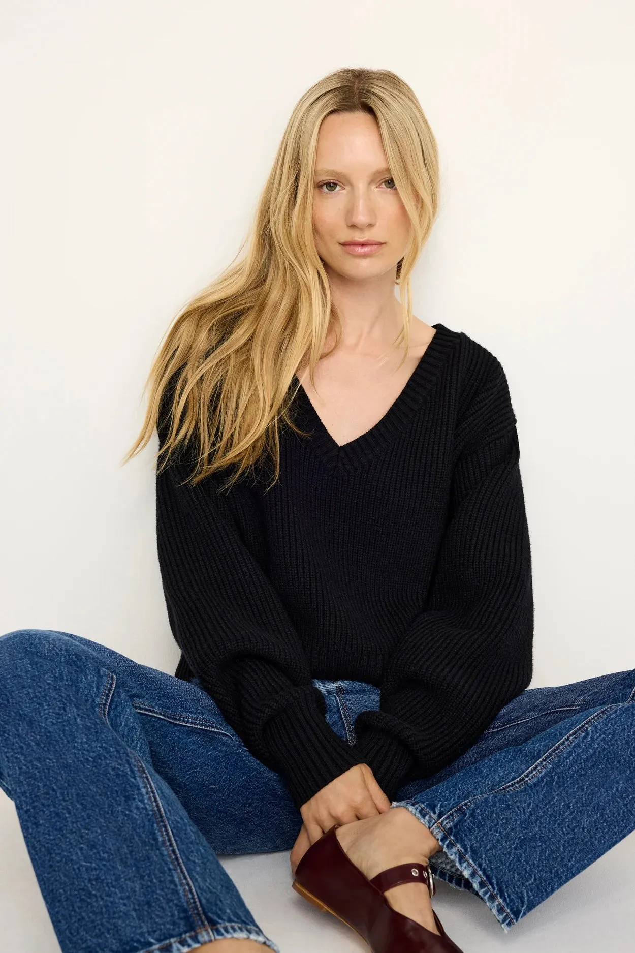 Cozy Deep V Neck Sweater | Black