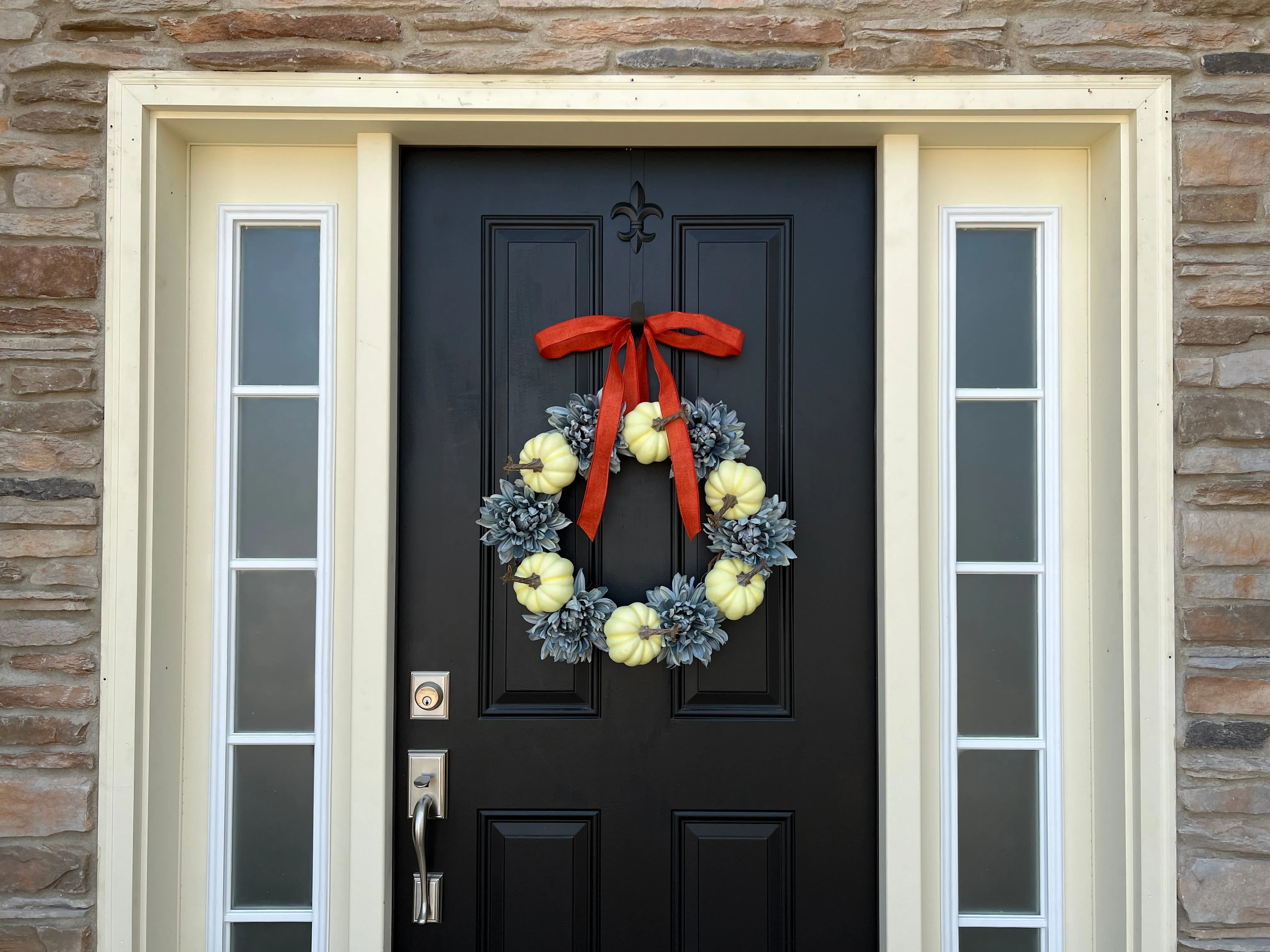 Cozy Fall Front Door Wreath with Pumpkins and Dahlias
